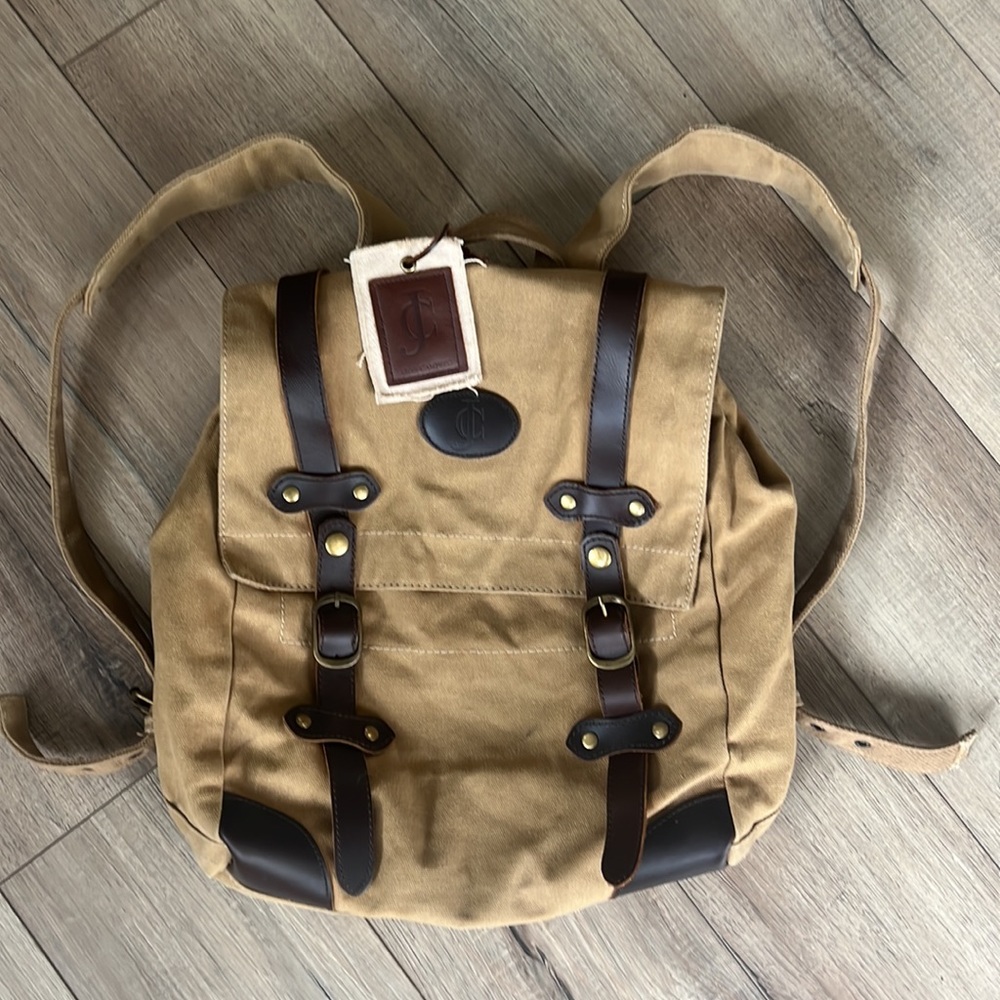 James Campbell Canvas Leather Backpack Rustic Brass Cotton 15” Travel Bag